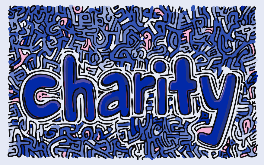 charity word illustration in the style of Keith Haring